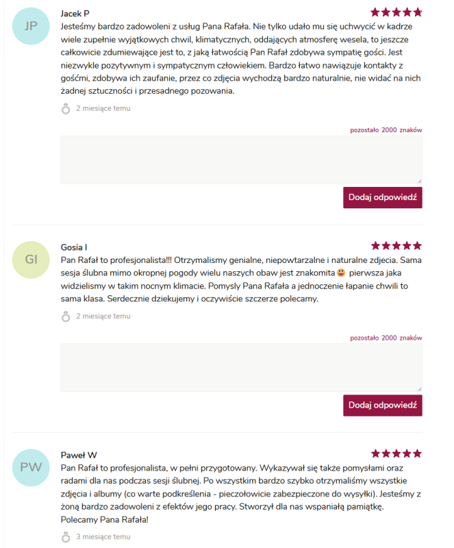 Fotograf ślubny Warszawa - opinie klientów